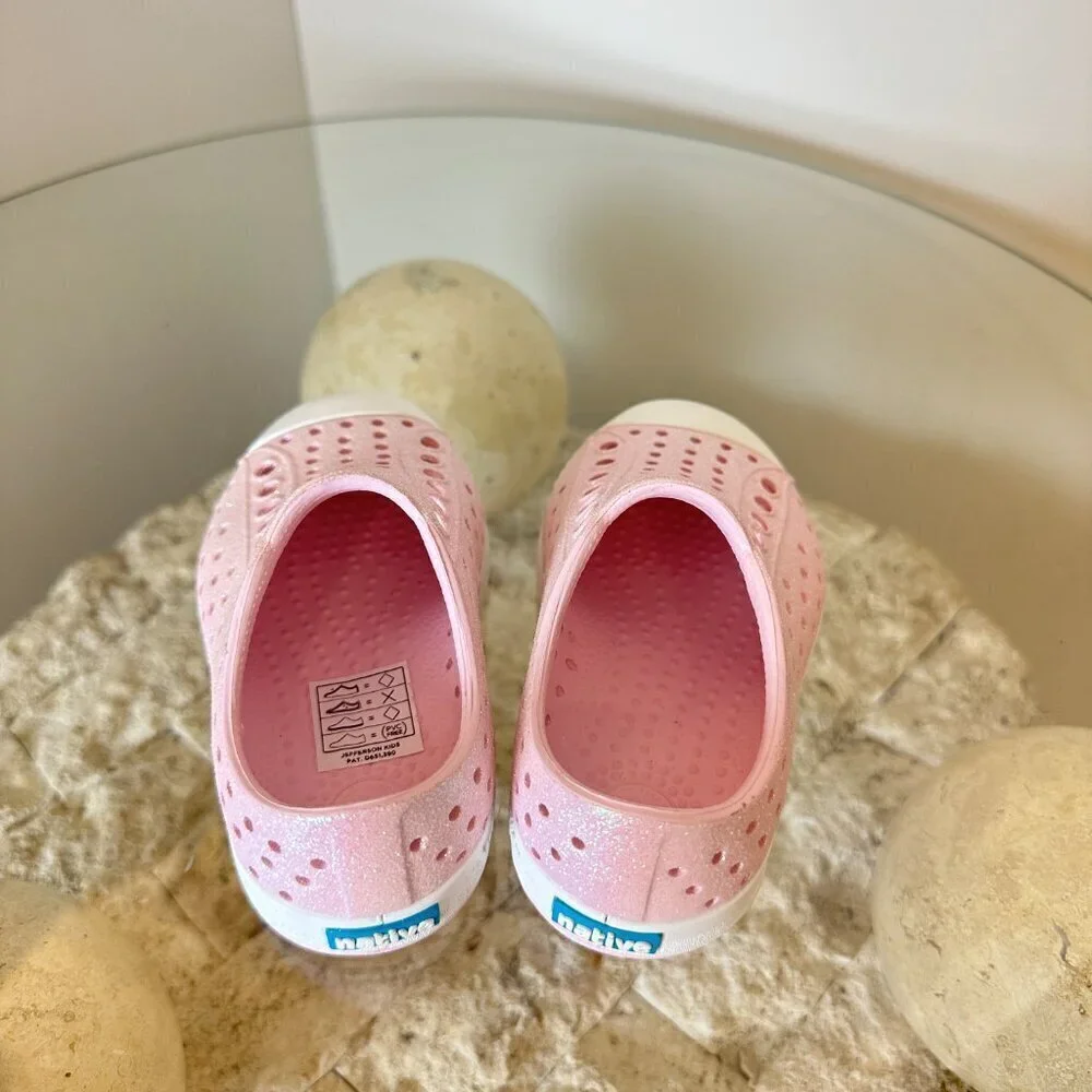 NATIVE Shoes Kids' Jefferson Bling Slip-On Sneaker in Barely Pink Bling/ White